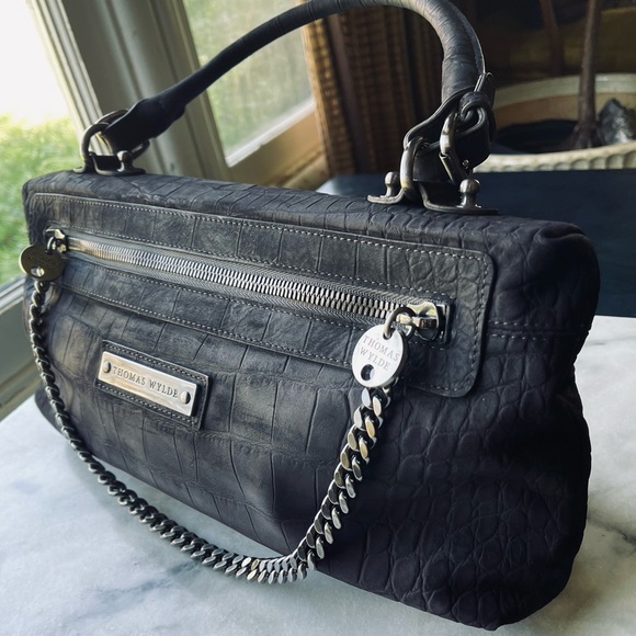 Thomas Wylde Handbags - NWT Thomas Wylde black nubuck croc embossed handbag.